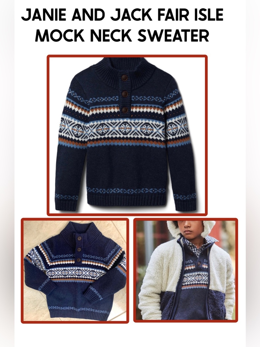 JANIE AND JACK FAIR ISLE MOCK NECK SWEATER